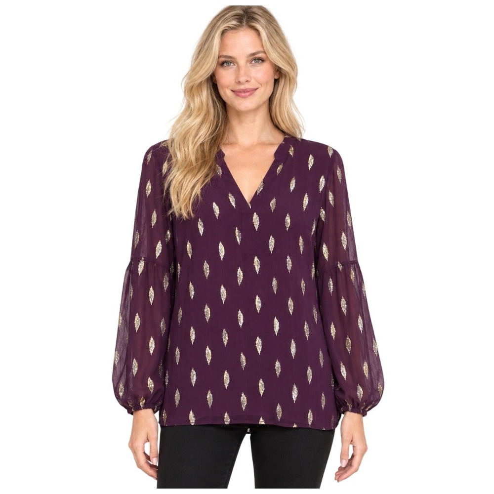 NWT Lilly Pulitzer Shea Silk Tunic Top Cabernet Berry Metallic Diamond Clip M